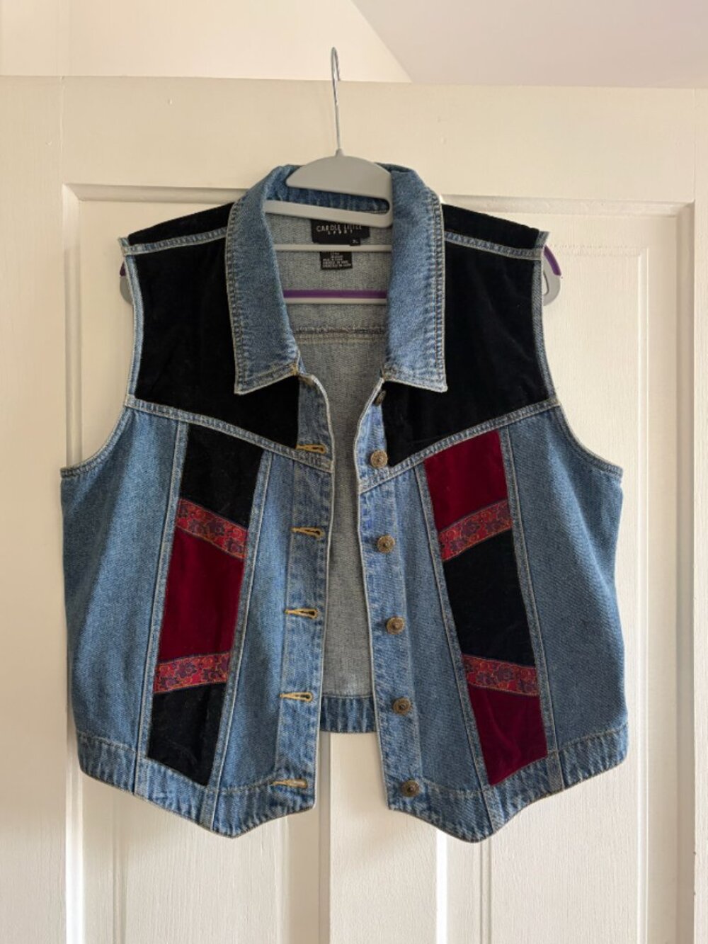Vintage Denim Vest with Velvet Details